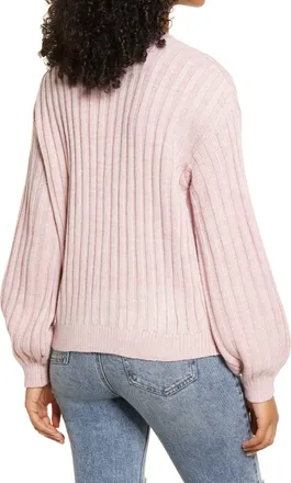 Blank NYC Womens Purple Heather Ribbed Crewneck Sweater - Small