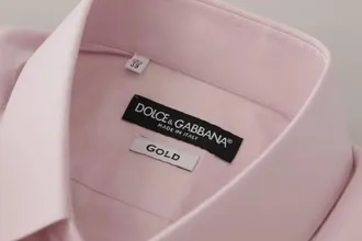 Dolce & Gabbana Light Pink Cotton Dress Formal Men GOLD Mens Shirt (Pre-Owned)