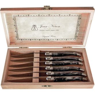 Be Home Laguiole 6 Piece Steak Knife Set, Platine Marble in Wood Presentation Box in Black at Nordstrom