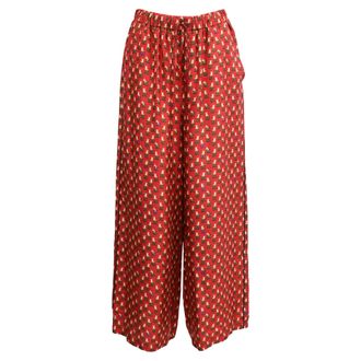 Max Mara Robin Wide-Leg Tiger-Print Trousers in Burgundy Silk