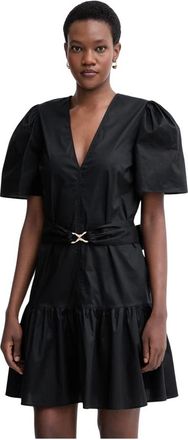 Twinset Korte Poplin Jurk met Logoband - Dames - Feestkleedjes - Zwart - XS - Katoen - Kleedjes