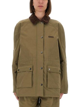 Moschino Green Solid Shirt Collar Jacket