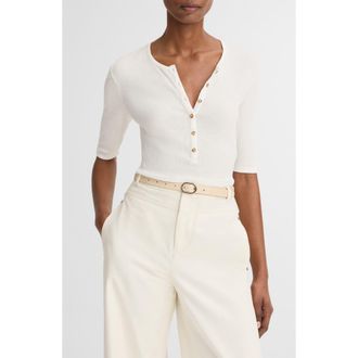 Vince Rib Knit Pima Cotton Henley in Off White at Nordstrom, Size Xx-Small