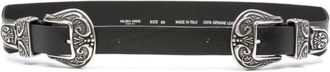 Golden Goose Black Leather Belt With Ornate Silver-Tone Buckle