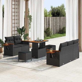 vidaXL Vidaxl - Conjunto De Sof&aacute; De Jard&iacute;n Manual 8 Pcs Negro 90 X 55 X 71 Cm