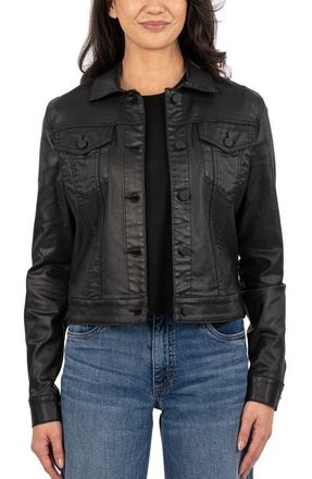 Kut from the Kloth Julia Coated Crop Denim Trucker Jacket in Black Jm at Nordstrom, Size X-Small