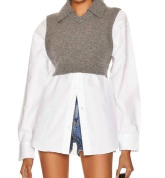 Alexander Wang Oxford Bi-Layer With Cropped Wool Vest In Gray /white