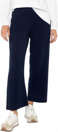 Kinross Cashmere Wide Leg Pull On Crop Pant In Navy
