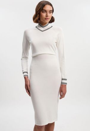 Karen Millen Womens Viscose Blend High Neck Knit Mini Dress - Monochrome Multi - Size X-Small