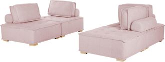 Beliani Sof&aacute; 4 Plazas De Poli&eacute;ster Rosa Madera Clara Modular Escandinavo Moderno Tibro