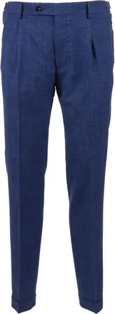 Berwich Blue Retro Long Textured Straight-Leg Pants