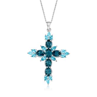 Ross-Simons London and Swiss Blue Topaz Cross Pendant Necklace in Sterling Silver