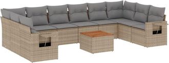 vidaXL Set De Sof&aacute;s De Jard&iacute;n 11pzas Con Cojines Rat&aacute;n Sint&eacute;tico Beige Vidaxl