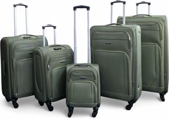 Infinity Leather Zachte, lichtgewicht kaki nylon kofferset met 4 wielen, reiskoffer en vakantietassen