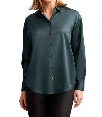 Tribal Flowy Satin Button-Up Shirt In Alpine Green