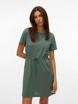 Vero Moda Shirtkleid VERO MODA VMLUNA SS SHORT STRING DRESS JRS NOOS, Damen, Gr. XS, N-Gr, gr&uuml;n (laurel wreath), Jersey, Obermaterial: 50% Baumwolle, 50% Polyes