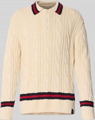 GANT Strickpullover mit Zopfmuster und Polokragen in Sand, Größe XXXL