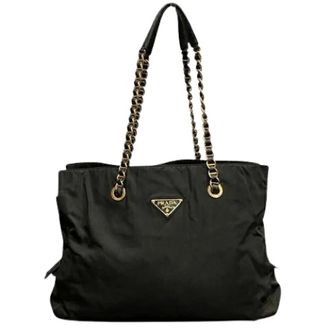 Prada Pre-owned Tote Bags, female, Black, Size: ONE SIZE Pre-owned Tessuto Nylon Shoulder Bag