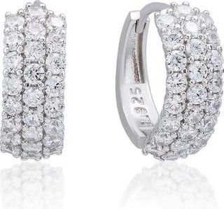 Suzy Levian Cubic Zirconia Triple Row Huggie Hoop Earrings in White at Nordstrom Rack