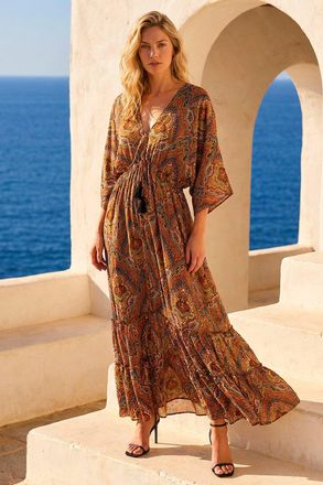 Roman Paisley Boho Print Maxi Dress