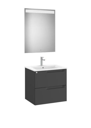 Roca Mueble Lavabo 600mm Aleyda 2 Cajones + Espejo Negro Mate