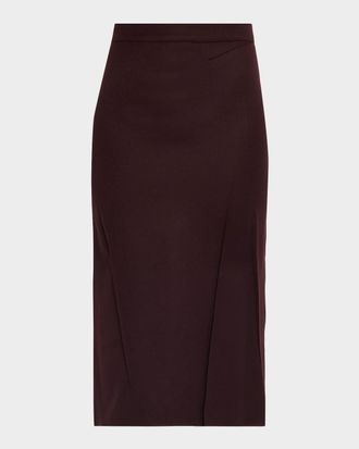 Victoria Beckham Pressed Crease Wool Tailored Midi Skirt