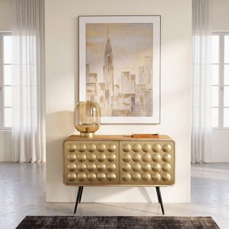 Maisons du monde Aparador con 2 puertas de madera de mango y acero con acabado dorado 117 cm