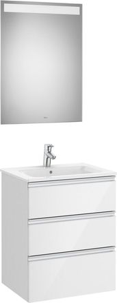 Roca Roca - Conjunto De Mueble 3 Cajones, Lavabo Y Espejo Con Led The Gap Color: Blanco Brillo - Medidas: 605 Mm