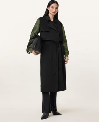 AllSaints Womens Polyester Penni 2-in-1 Trench Bomber Jacket, Size: UK 16/US 12