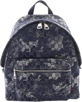 Gucci Pre-owned GG Denim Rugzak - Dames - Vintage Rugzakken - Blauw - ONE Size - Denim - Vintage