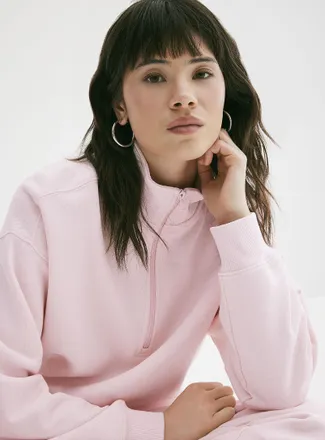 Twik Womens Boxy-fit zipped mock-neck sweatshirt