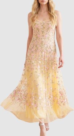 Needle & Thread Sylvia Rose Scoop Neck Ankle Gown in Lemon Sorbet/pastel at Nordstrom, Size 16