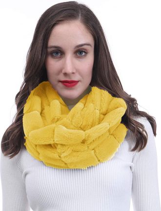 Lina & Lily Faux Fur Winter Double Loop Snood Scarf (Mustard Yellow)