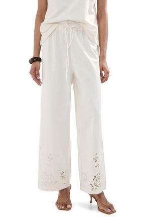 Mango Wide Leg Openwork Embroidered Pants in Off White at Nordstrom, Size Medium