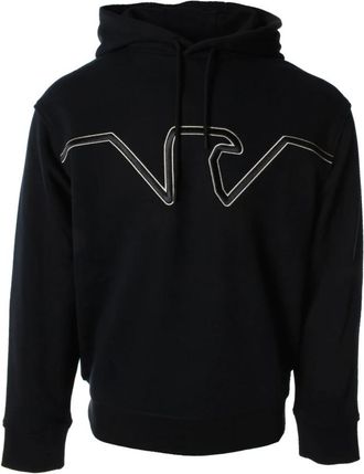 Armani Hooded Jersey Sweatshirt met Domed Logo in Reli&euml;f - Heren - Hoodies - Blauw - M - Katoen - Hoodies & sweatvesten
