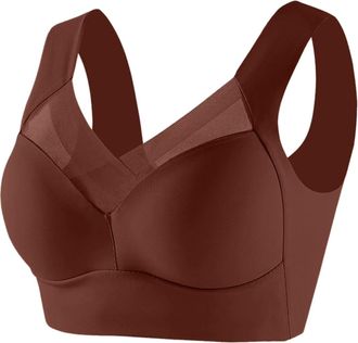 Generic Sports Bras for Women Workout Thin Laceless Comfortable Breathability Underwear Large Size Buckle Female Bra V Neck Vest Bralette Wireless Womens (Cof