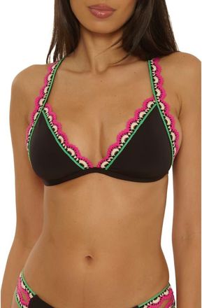 Lucky Brand Malaga Crochet Trim Bikini Top in Black at Nordstrom, Size Medium