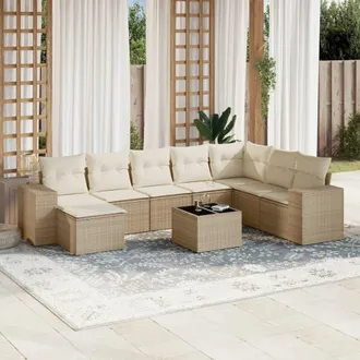 vidaXL Vidaxl - Set Divano Da Giardino 9 Pz Con Cuscini Beige In Polyrattan