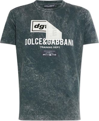 Dolce & Gabbana Marble-effect Katoenen T-Shirt - Heren - T-shirts - Grijs - L - Katoen - Tops