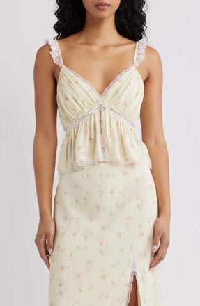 LoveShackFancy Nicoleta Lace Trim Camisole in Lemon Haze at Nordstrom, Size Xx-Large
