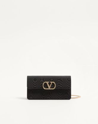 Valentino Garavani VLogo Signature Chain Wallet In Moir&eacute; Fabric With Jewel Logo Woman BLACK UNI