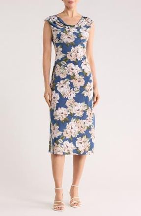 Connected Floral Cowl Neck Midi Dress in Slate at Nordstrom Rack, Size 10