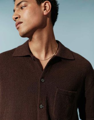 Arket Camicia in maglia testurizzata marrone cioccolato