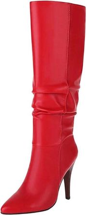 Generic Women Long Pleated Boots Pointed Toe Thin Heel Winter Elegant Wedding Party Knee High Boot