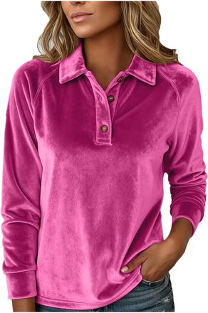 Generic Womens Velvet Tops Elegant Button Down Sweatshirts Dressy Long Sleeve Blouse Puff Comfortable Shirts Ladies Casual Loose Fit Blouses Autumn Clothes Ho