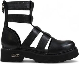 Cult Womens Cutout Gladiator Ankle Boots - Black Leather - Size EU 40