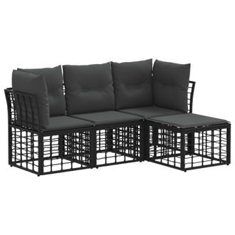 vidaXL Conjunto De Sof&aacute;s De Exterior Negro Poli&eacute;ster Vidaxl