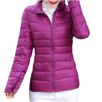 Generic 2024 Womens Winter Lightweight Puffer Jacket Casual Stand Collar Padded Down Jacket For Ladies Fashion Womens Lightweight Long-sleeved Water-resistant