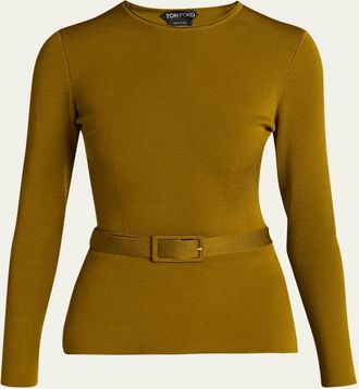 Tom Ford Belted Long-Sleeve Knit Top