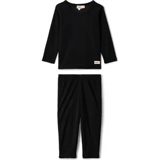 Mocha Boy Cable Textured Velour Top and Pants Set in Black at Nordstrom, Size 18M